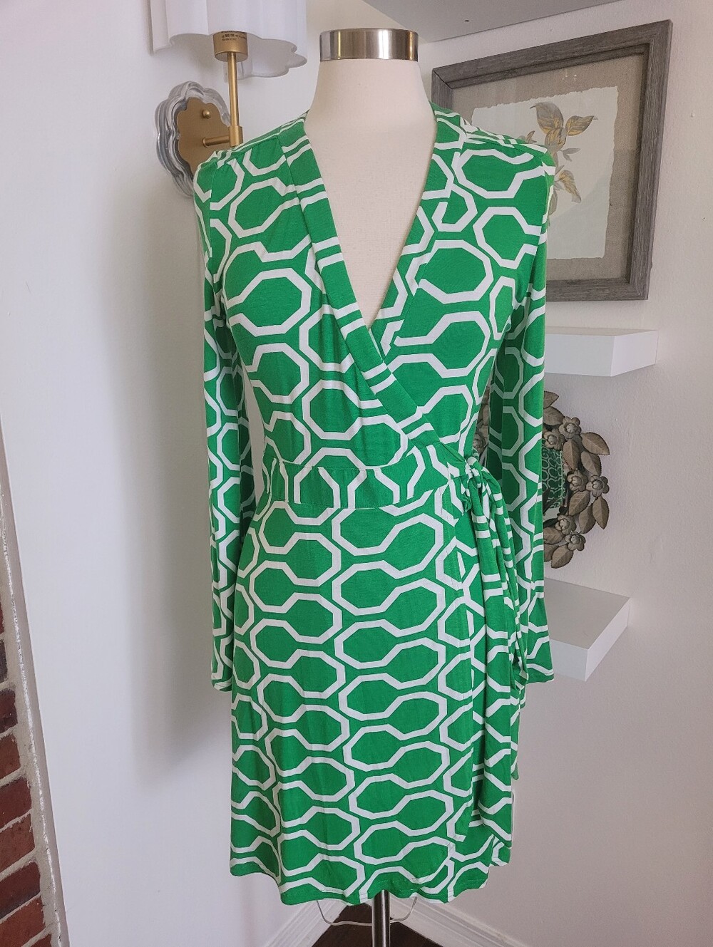 Macbeth Collection Green Geometric Wrap Dress - Classic Women's Style